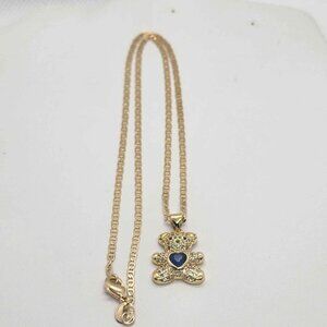 LAST ONE Brand New Blue Heart Teddy Bear  Necklace